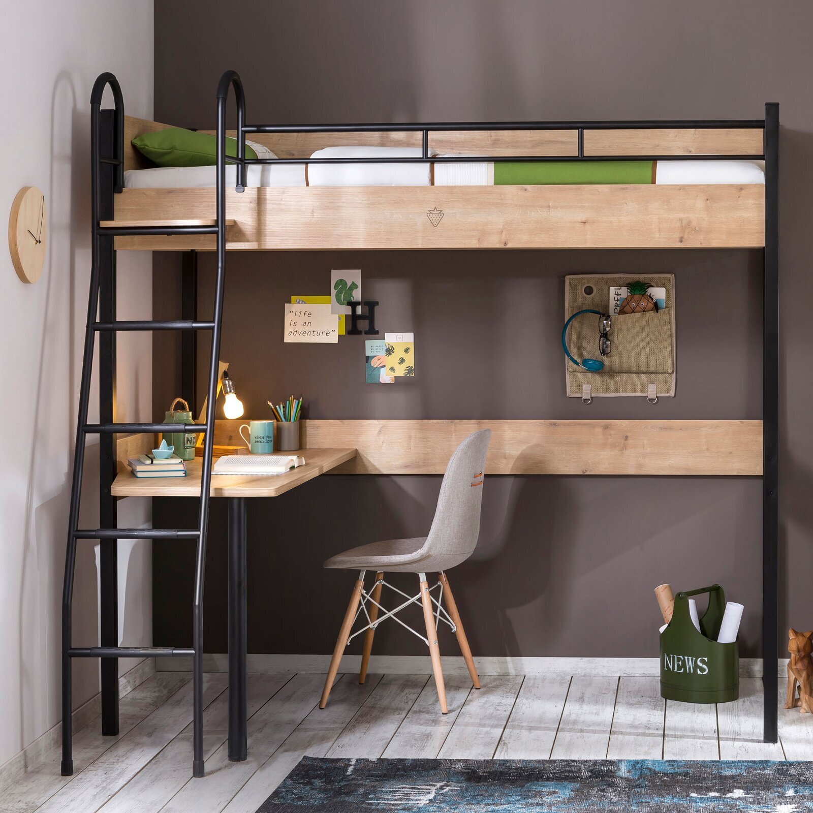 Metal and Wood Accented Study Bunk Bed