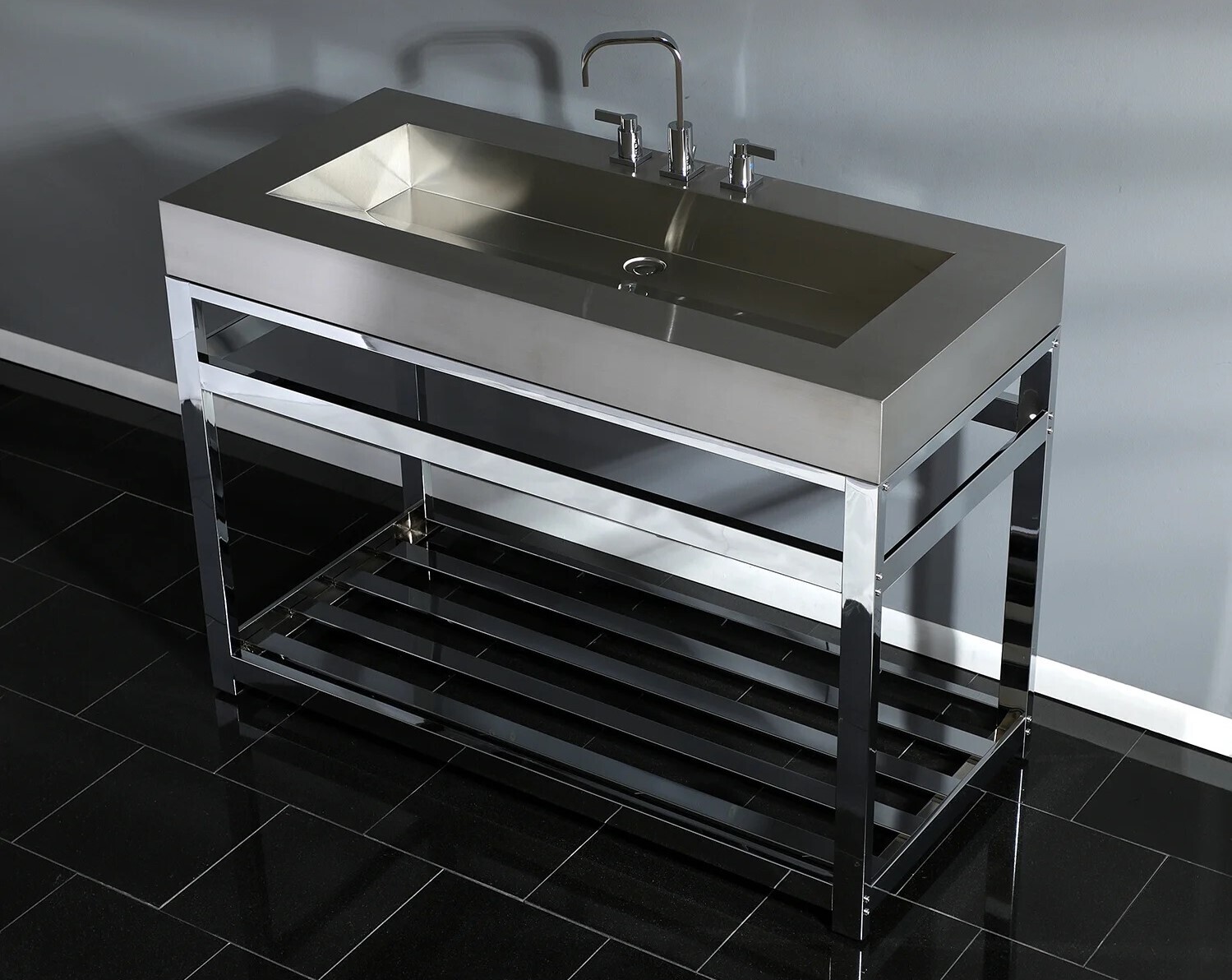 Metal Console Bathroom Sink With Rack