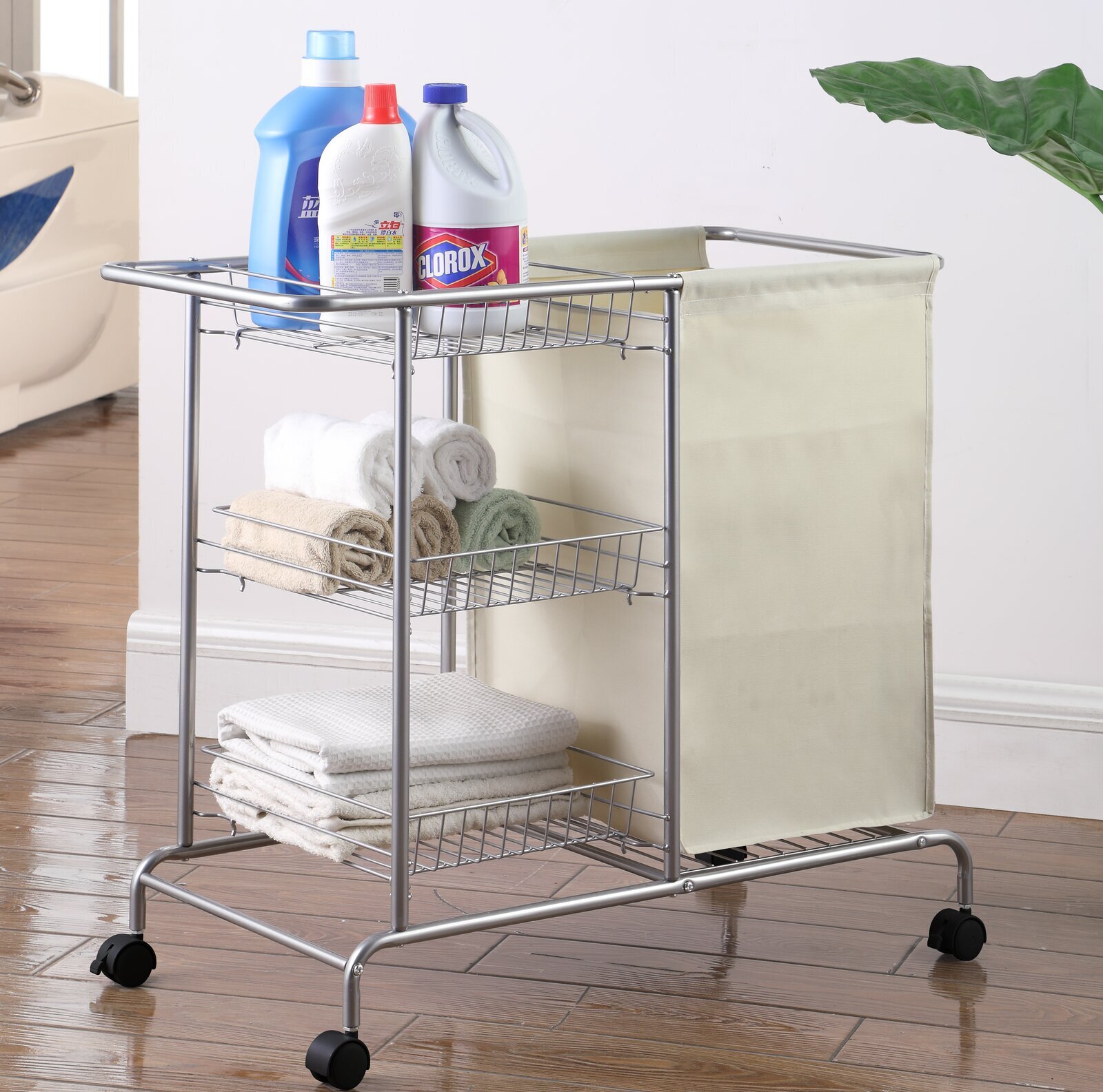 Metal Laundry Hamper with Shelves
