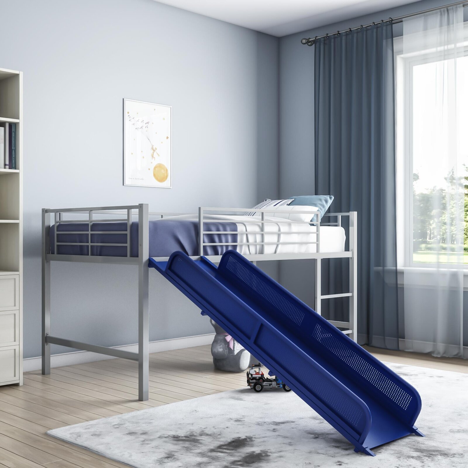 Metal loft bed with slide