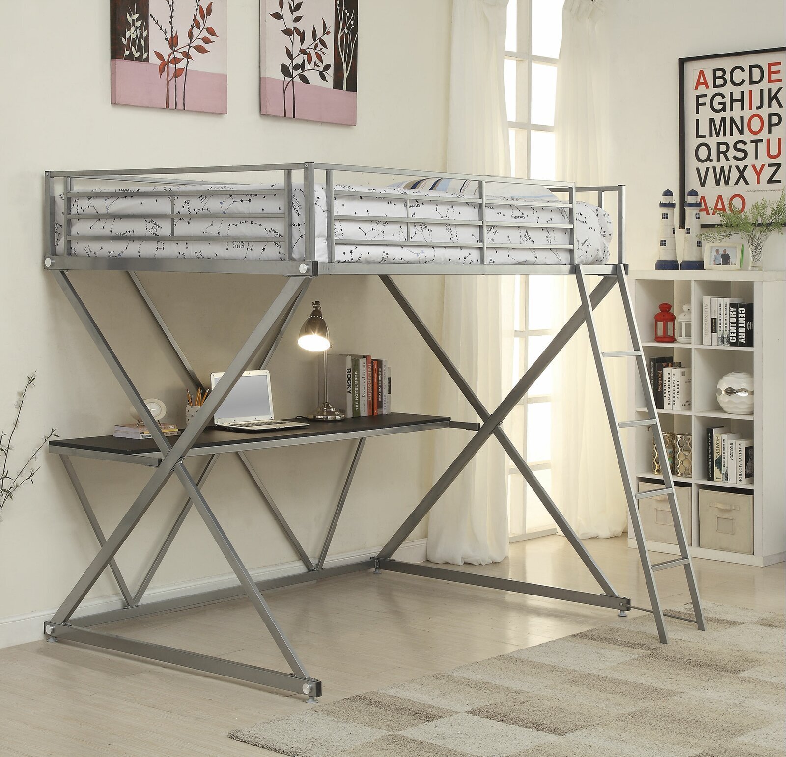 Metal Loft Bed With Writing Desk