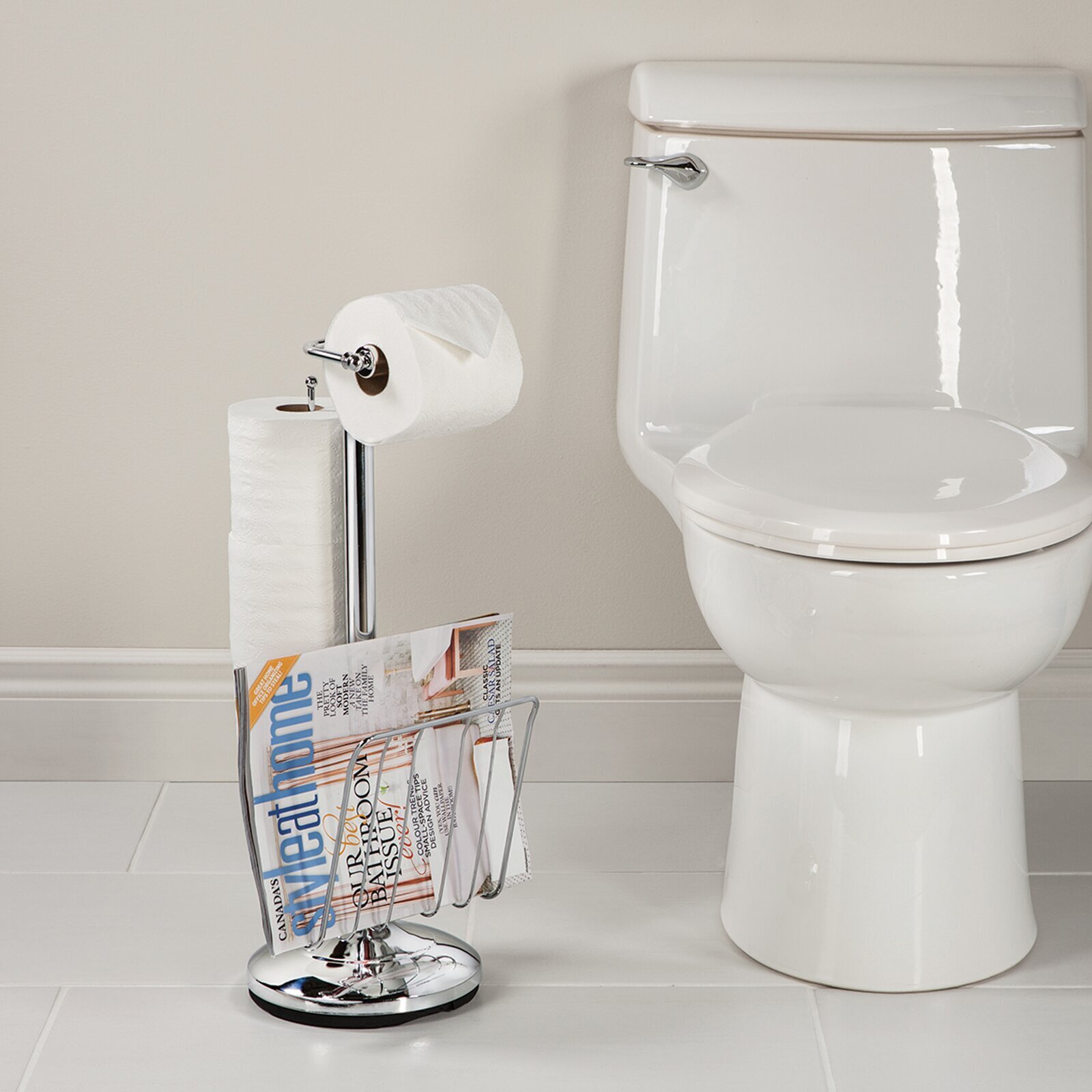 Metal Toilet Paper Holder with Magazine Shelf