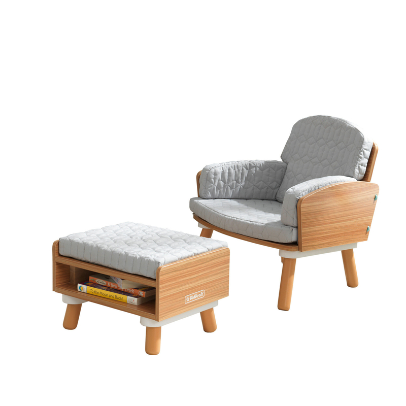 Mid-Century Kids Chair and Ottoman with Storage Compartment