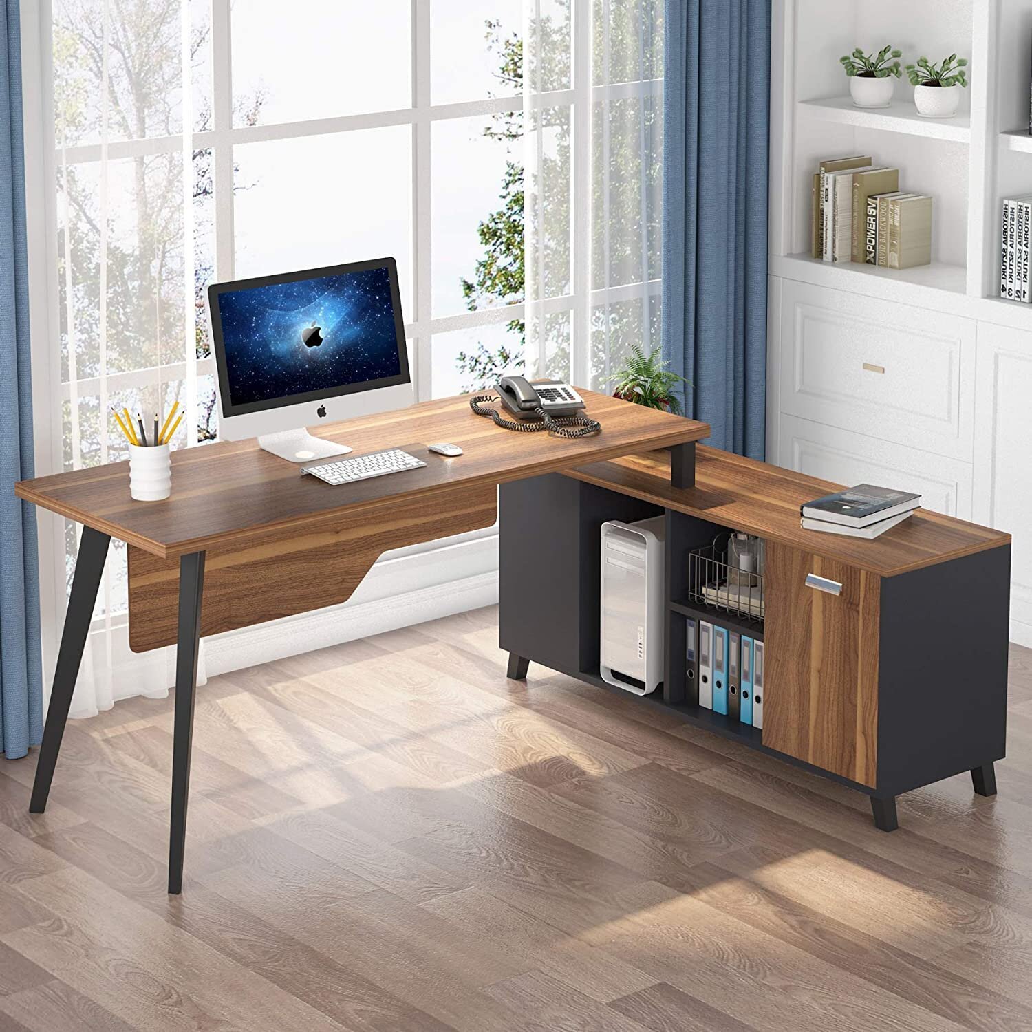 Mid century modern l shaped desks for home office