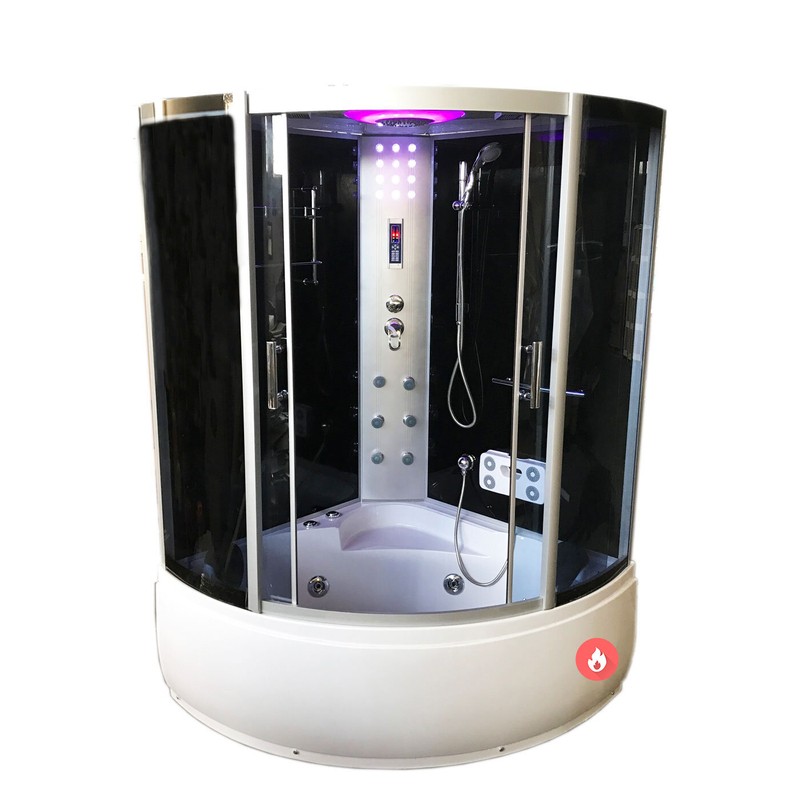 Milan 49" L x 49" W Corner Acrylic Bathtub with Faucet and Light, Heater