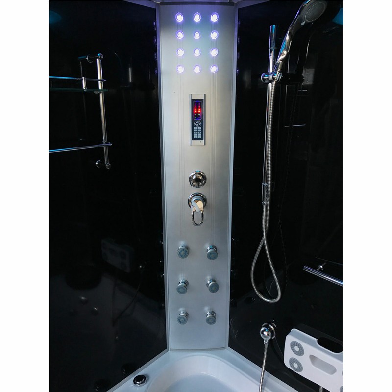 Milan 49" L x 49" W Corner Acrylic Bathtub with Faucet and Light, Heater