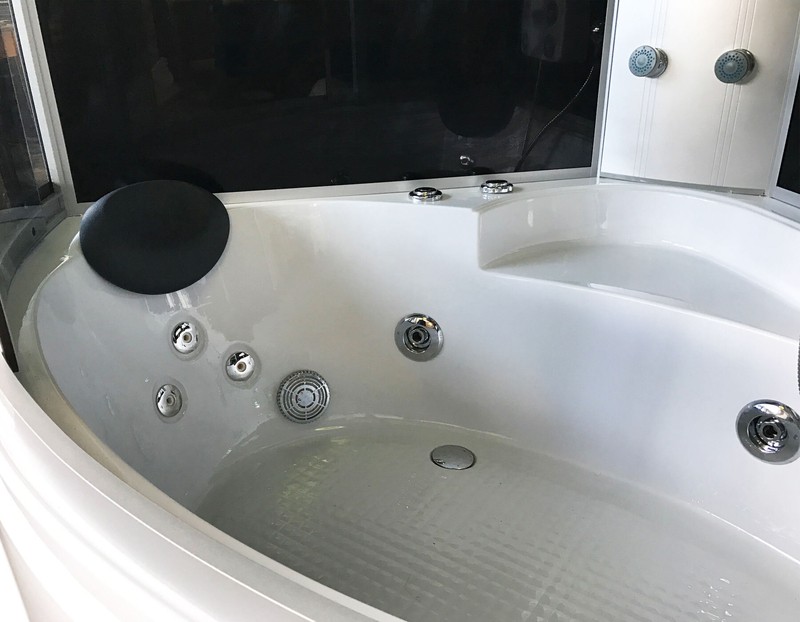 Milan 49" L x 49" W Corner Acrylic Bathtub with Faucet and Light, Heater