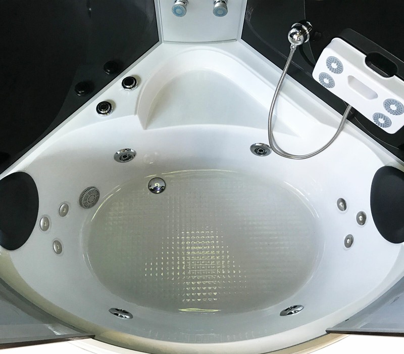 Milan 49" L x 49" W Corner Acrylic Bathtub with Faucet and Light, Heater