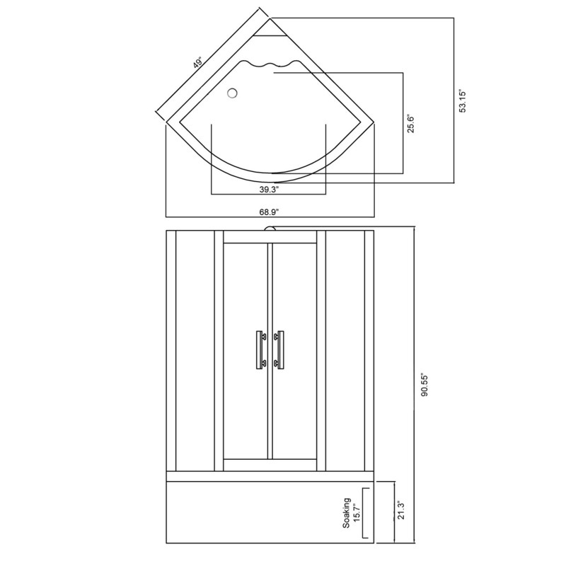 Milan 49" L x 49" W Corner Acrylic Bathtub with Faucet and Light, Heater