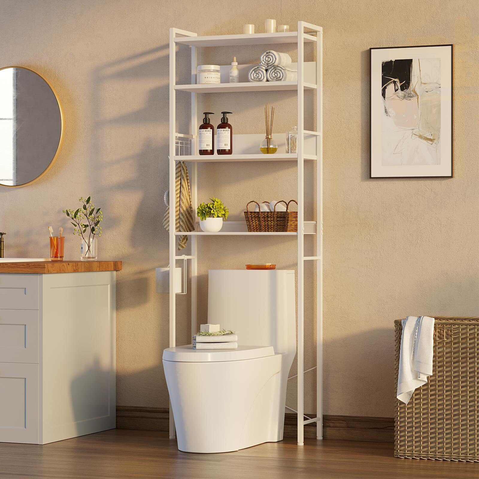 Modern Minimalistic Bathroom Storage Cabinet w/ Drawer Cupboard Shelf White 