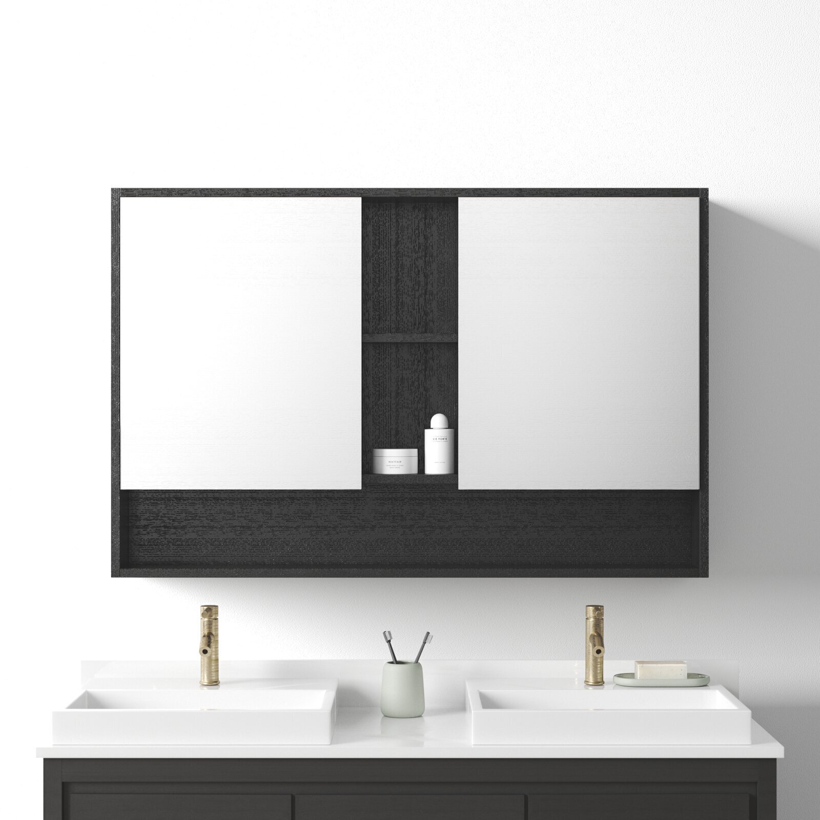 Mirror Wood Medicine Cabinet for Two 