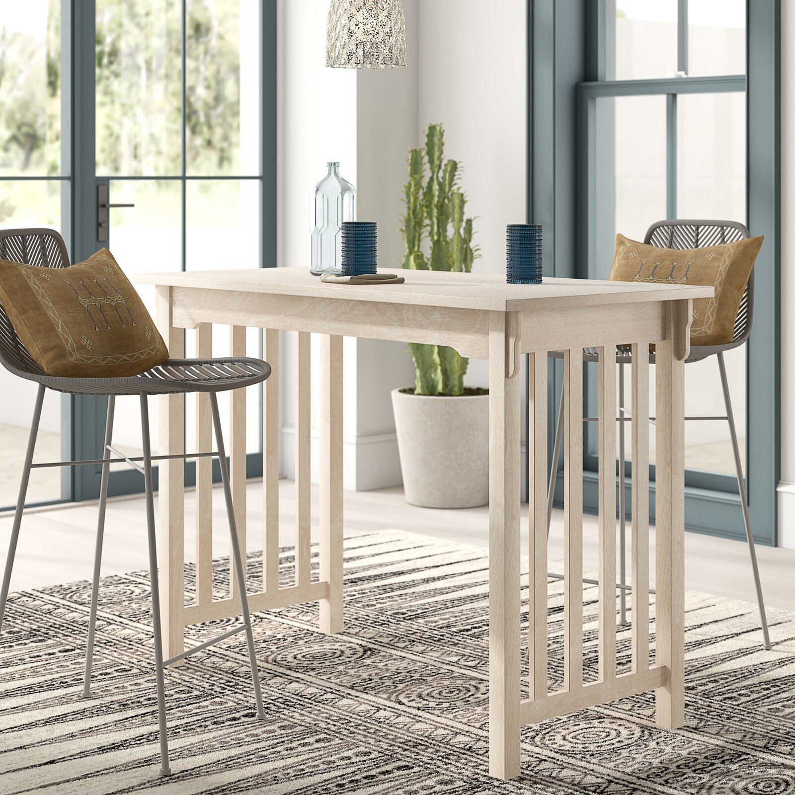 Mission style narrow counter height dining table