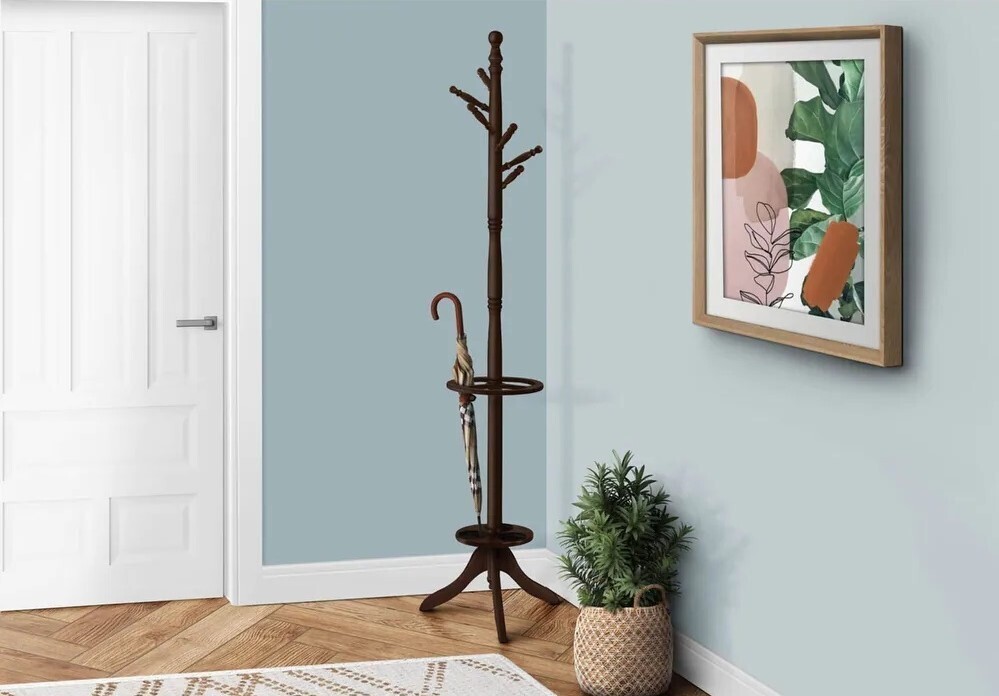 Modern coat rack stand with room for umbrellas