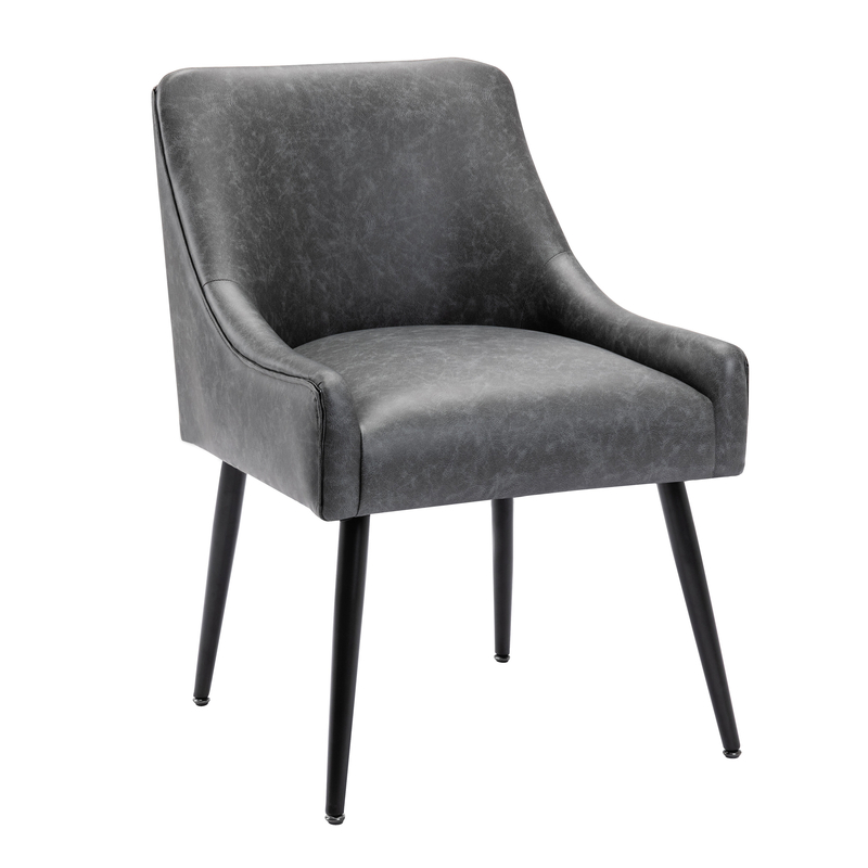 Modern Leather Wide Accent Chair Side Chair With Swoop Arm Metal Legs For Club Bedroom Living Room Meeting Room Office Study, Grey