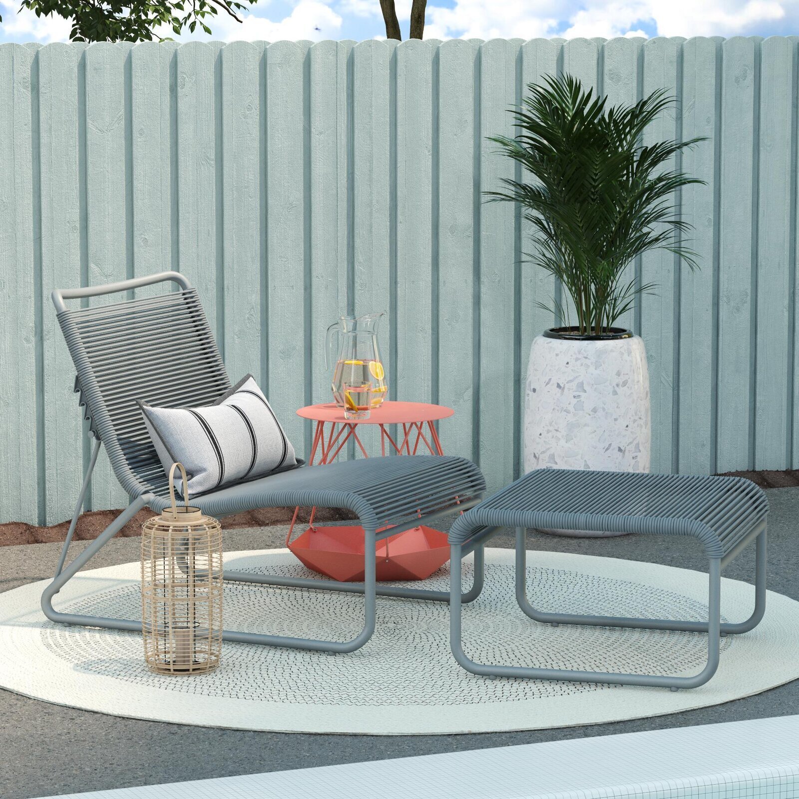 Modern Patio Recliner Chair and Ottoman 