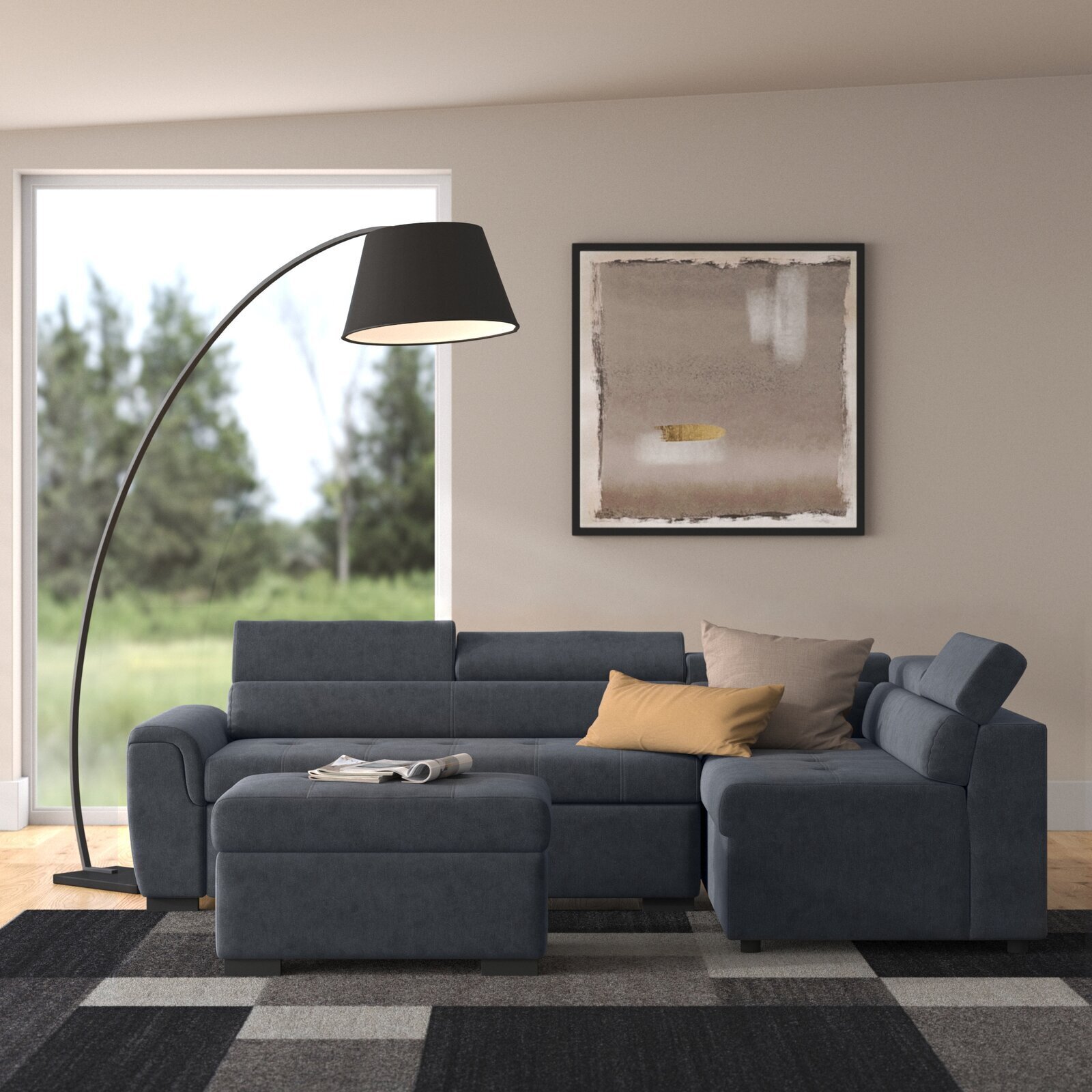 Modern sectional sofa bed with ottoman