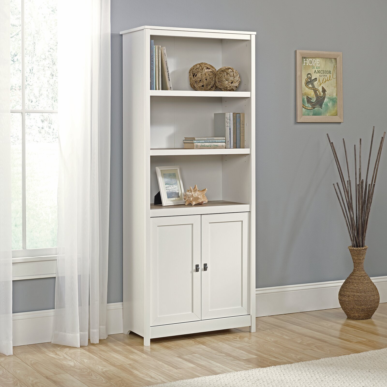 Modern solid oak bookcase with doors 