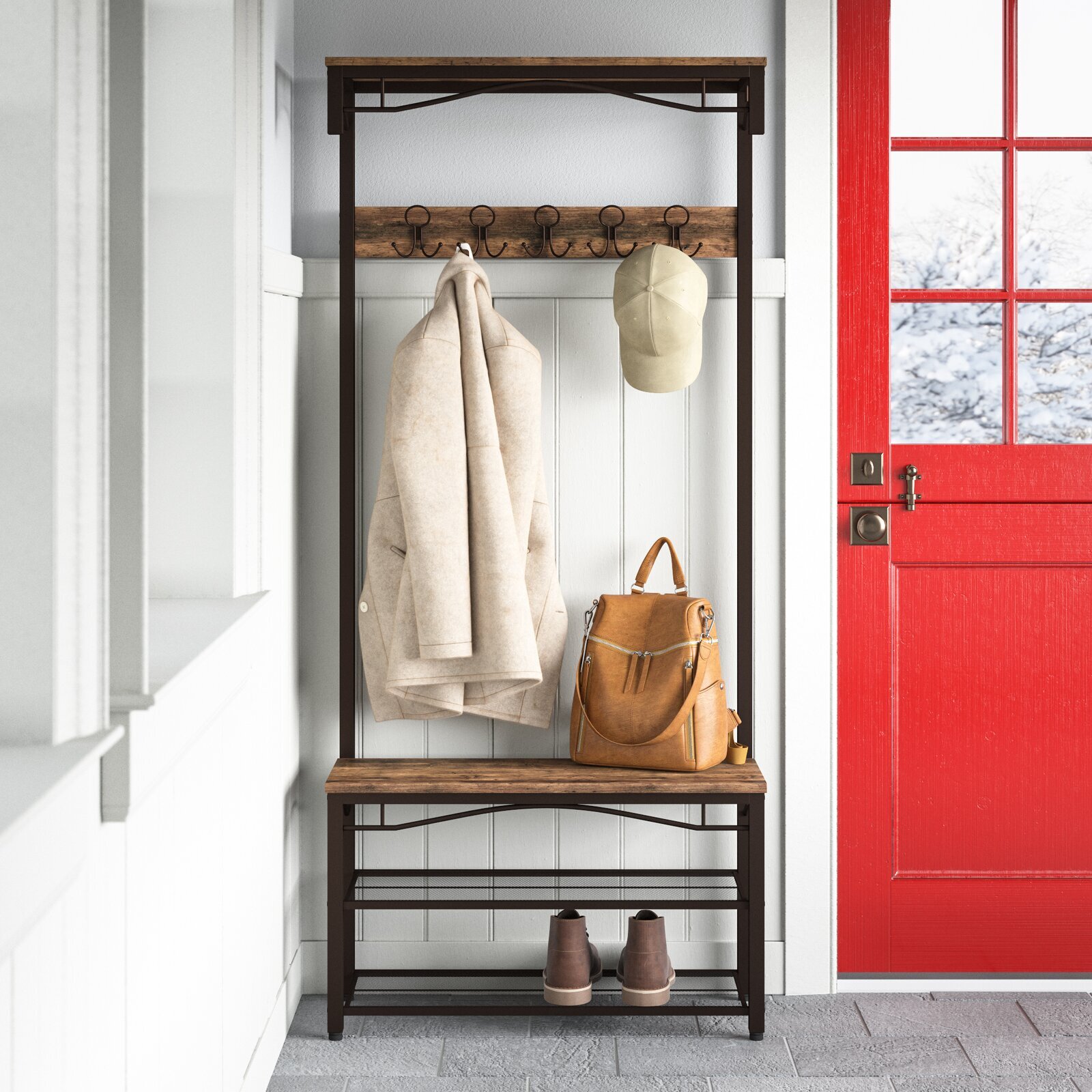 Modern standing coat rack with frame
