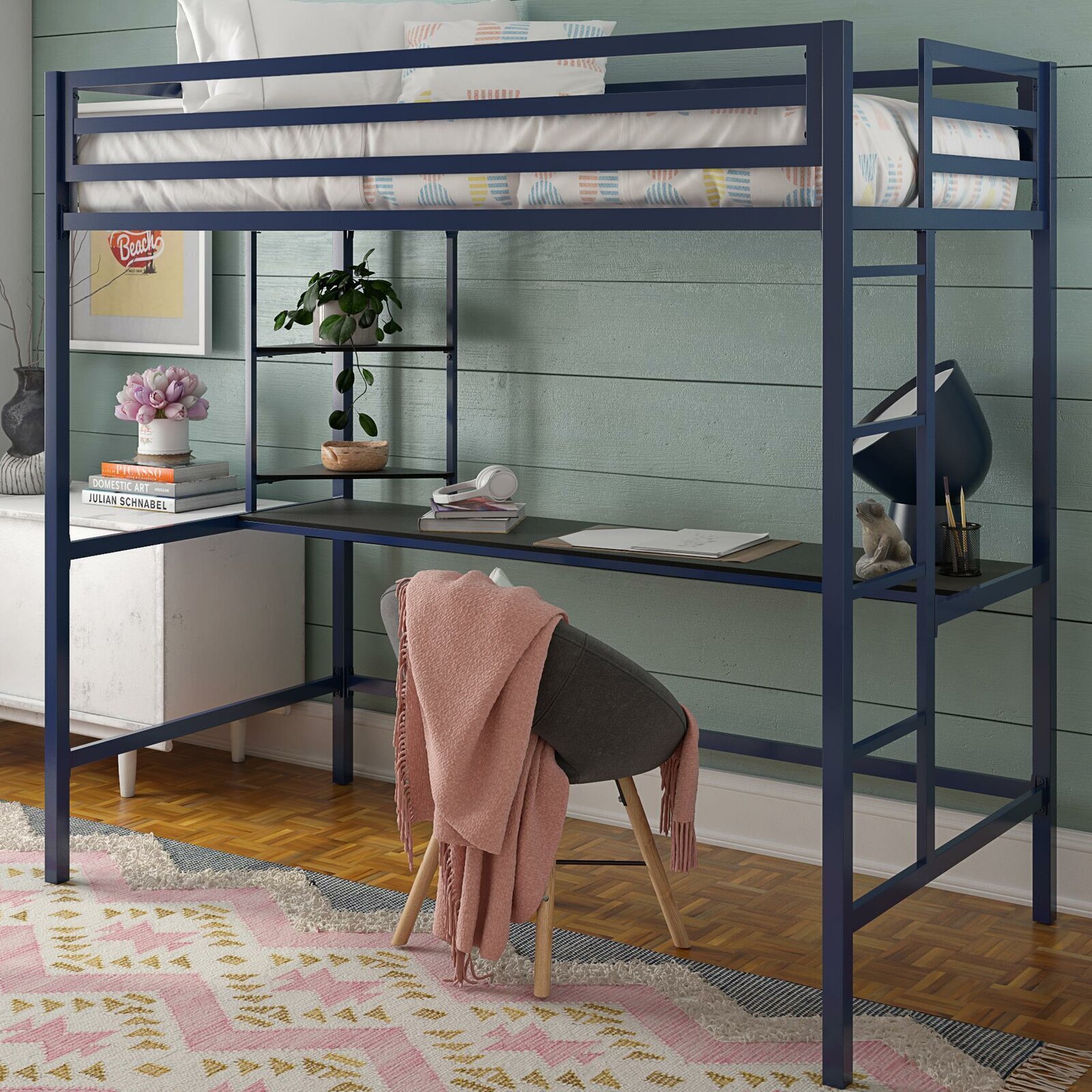 Modern Style Metal Bed with Study Table Design
