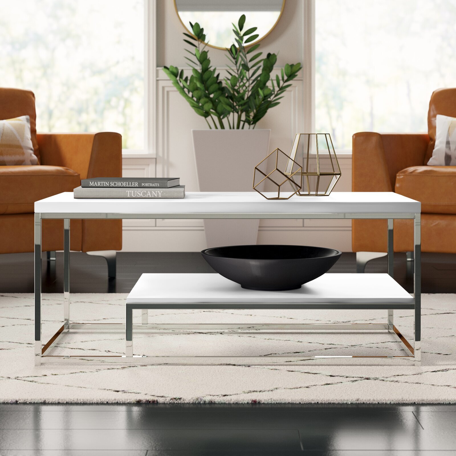 Modern two tone wood chrome table