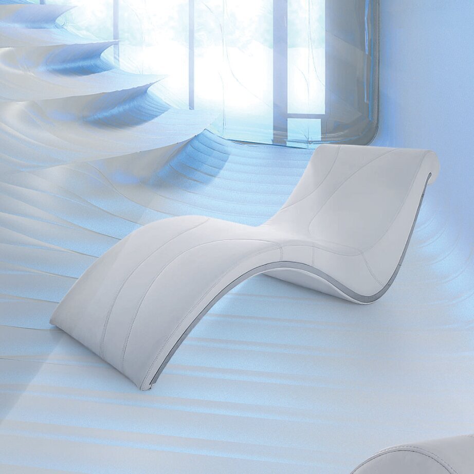 Modern white leather chaise lounge with curvy design