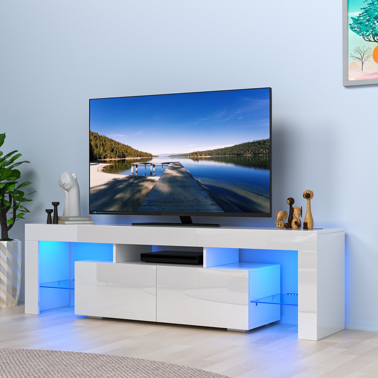 White Household Decoration LED TV Cabinet Elegant TV Stand with Upper and Lower Walls 