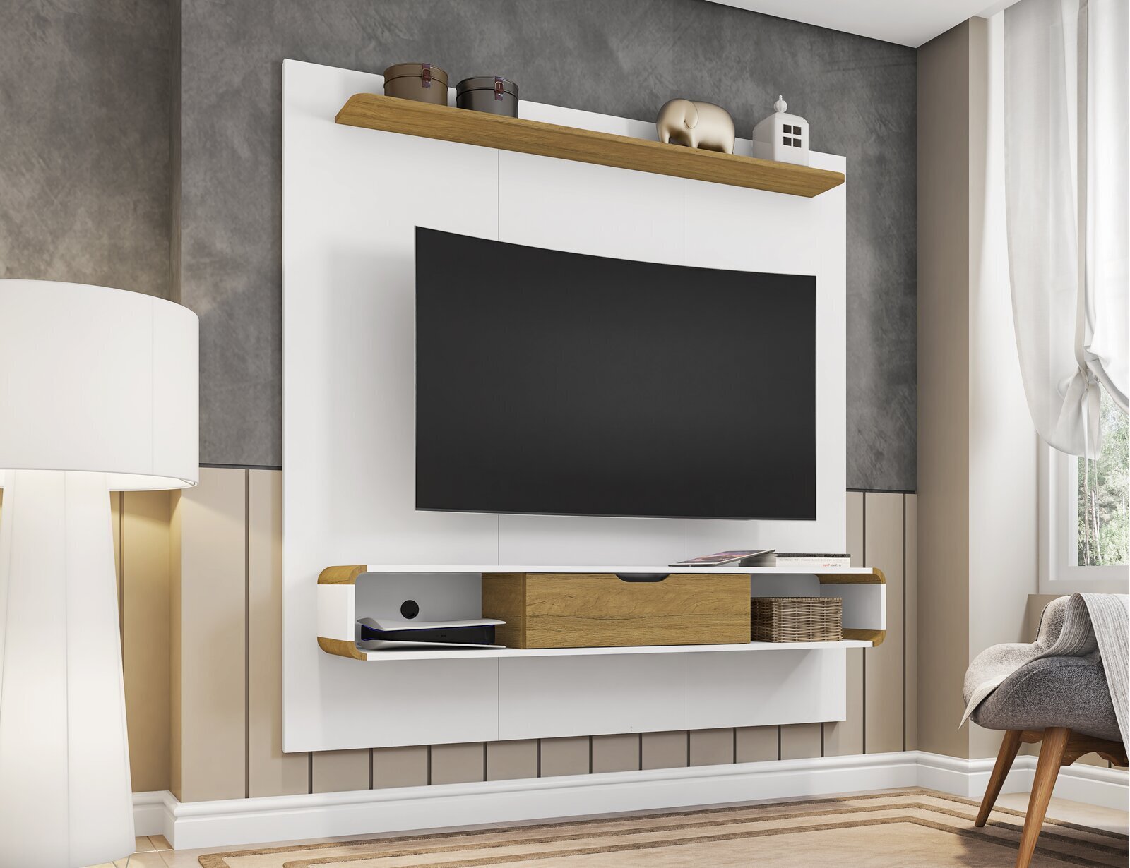 Modern White TV Wall Panel
