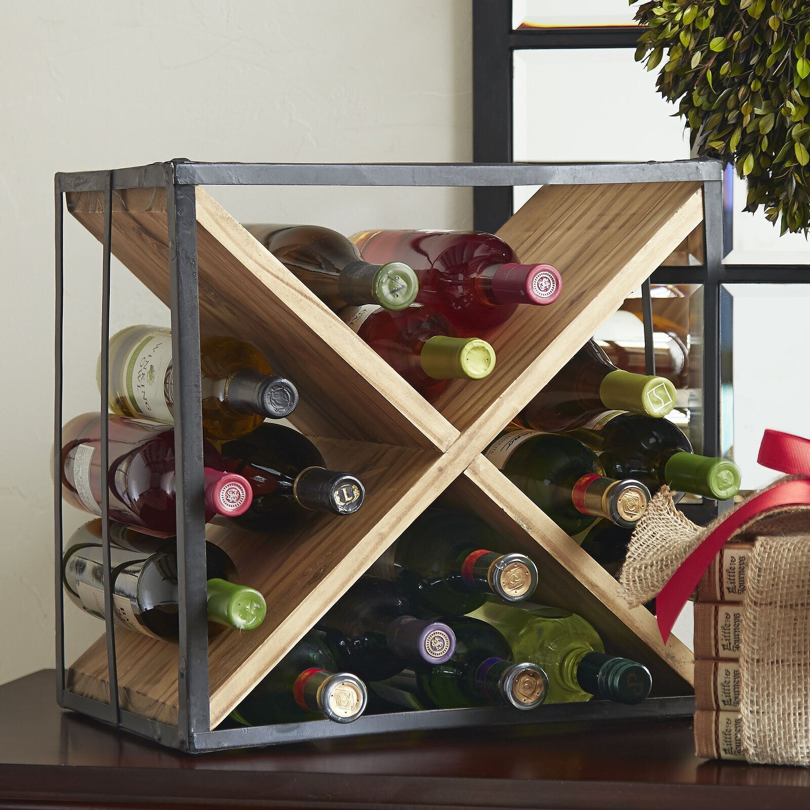 Modern Wood and Metal Wine Cube Storage 