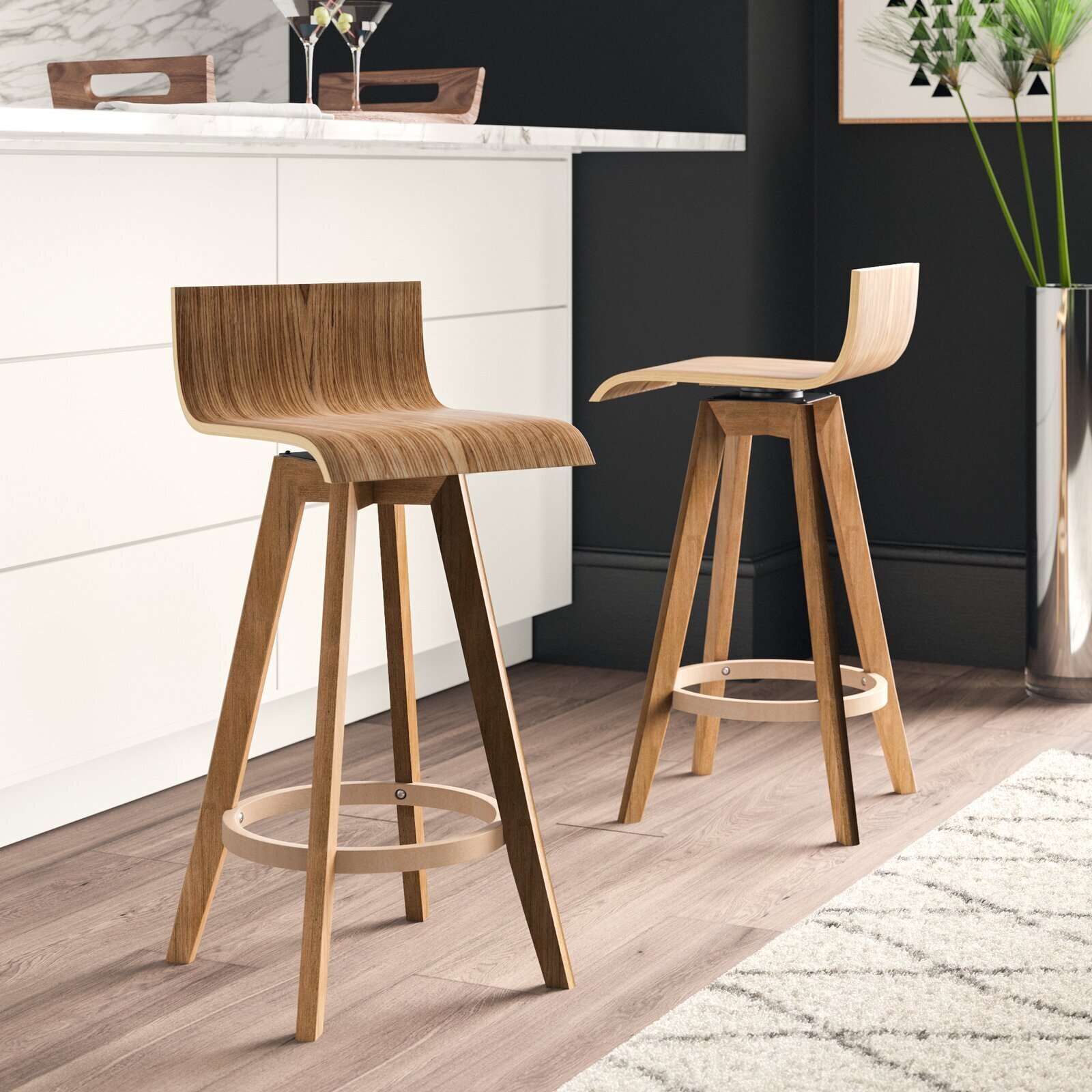 Modern Wooden Counter Stools with Backs