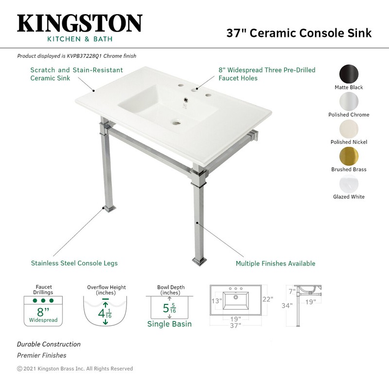 Monarch Ceramic Rectangular Console Bathroom Sink with Overflow