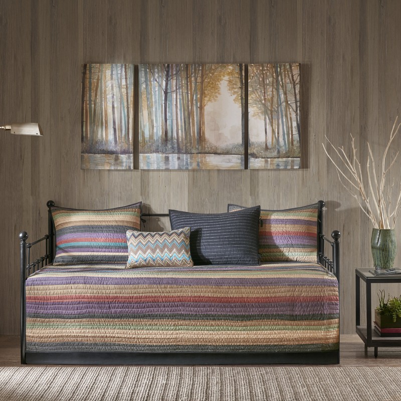 Mooresville Beige/Purple/Brown/Teal/Black Microfiber Reversible Eclectic 6 Piece Daybed Cover Set