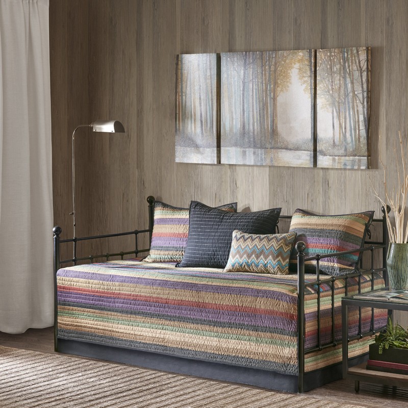 Mooresville Beige/Purple/Brown/Teal/Black Microfiber Reversible Eclectic 6 Piece Daybed Cover Set
