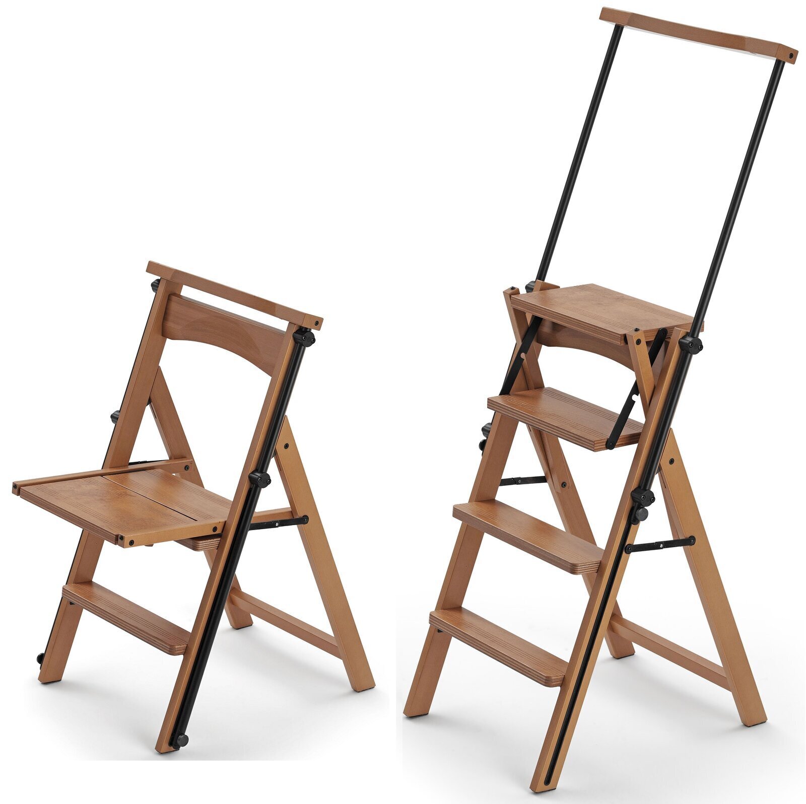Multipurpose folding wooden step stool