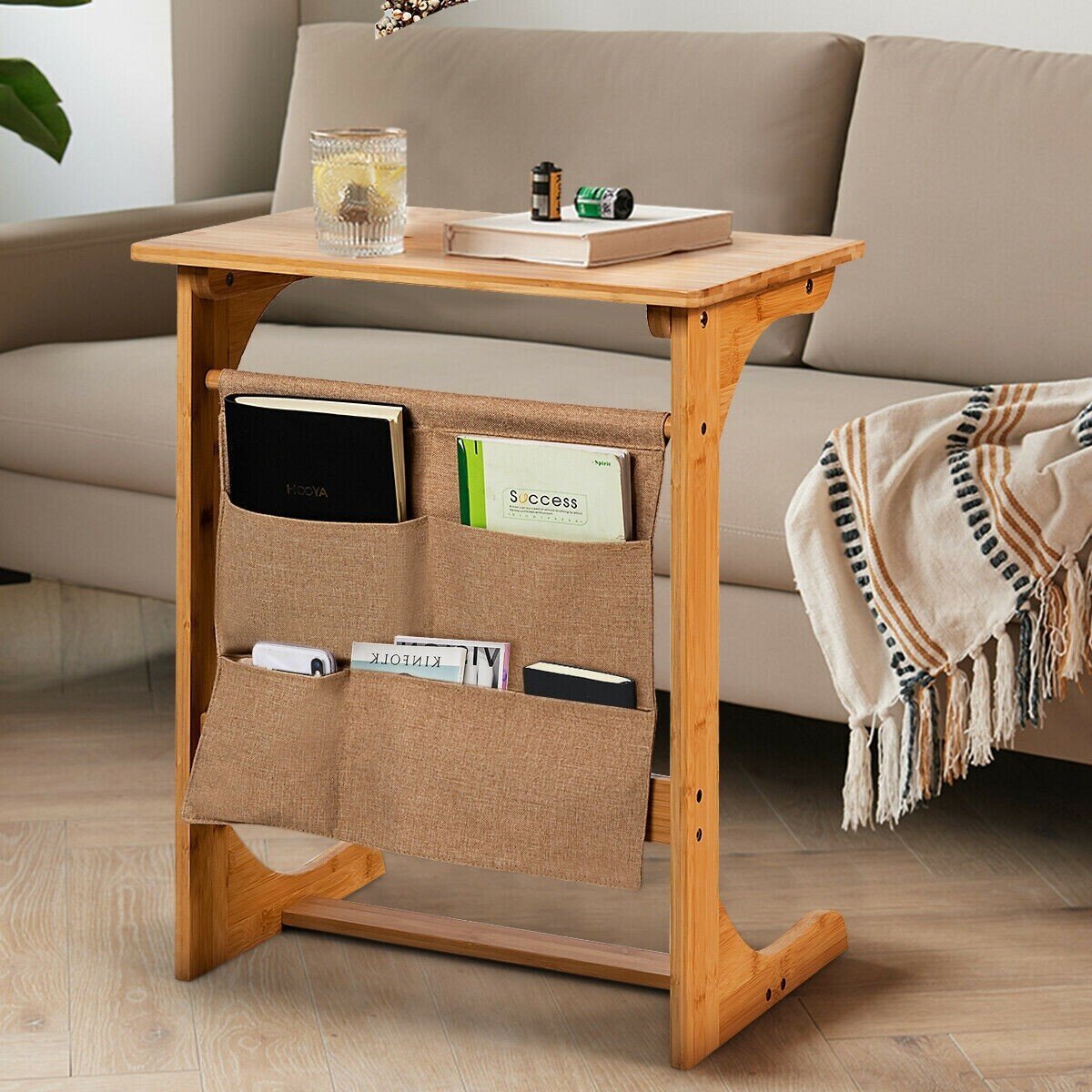 Narrow bamboo end table and desk