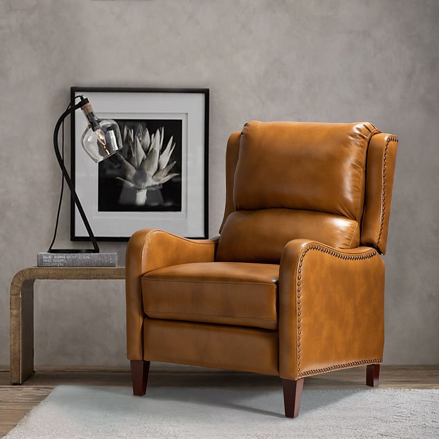 Narrow Leather Recliner with Hardwood Frame