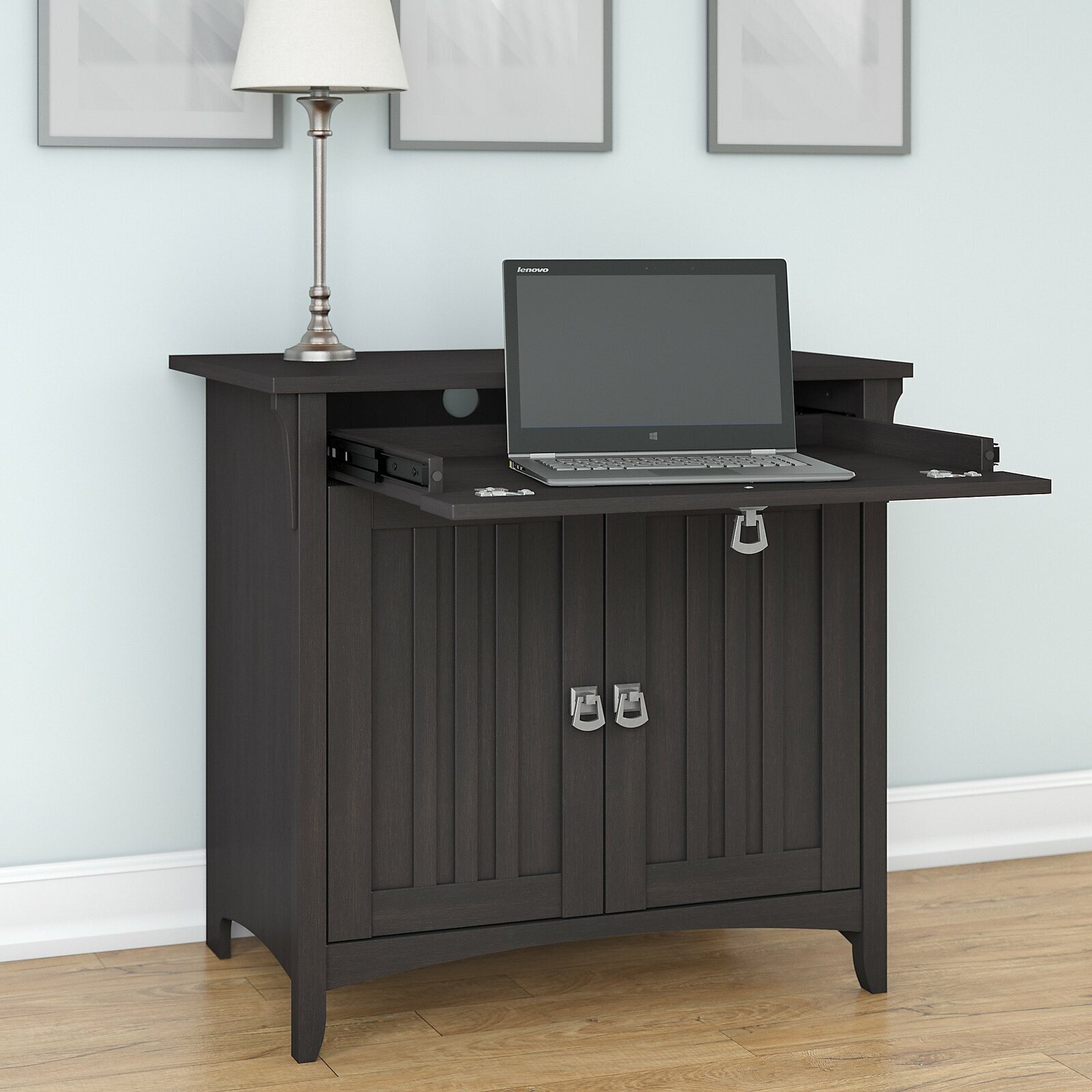 Narrow Secretary Desk With Storage Cabinet  