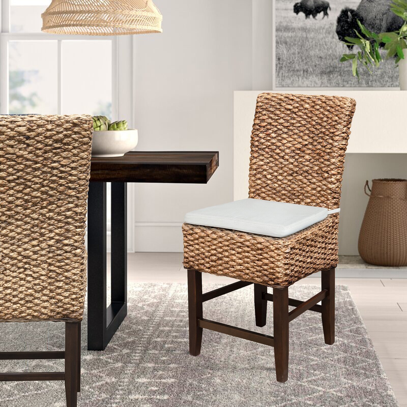Natural style Woven Seagrass Dining Chairs