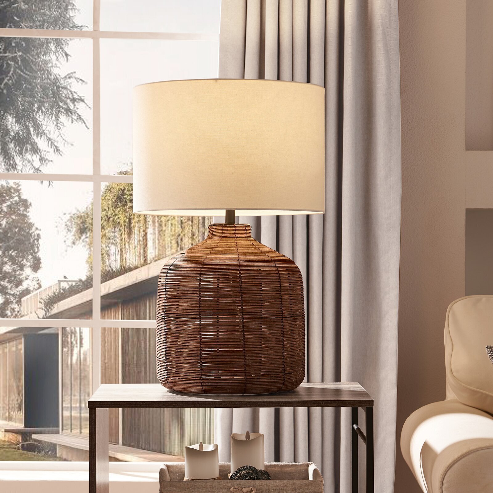 Natural Textured Rattan Style Lamp 