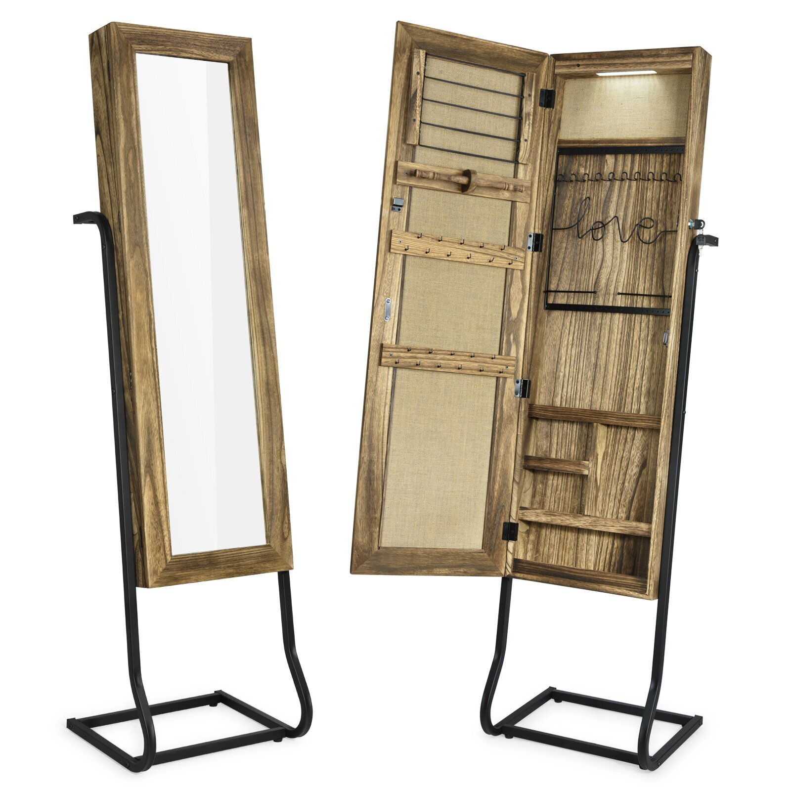 Natural Wood Mirror Jewelry Cabinet 