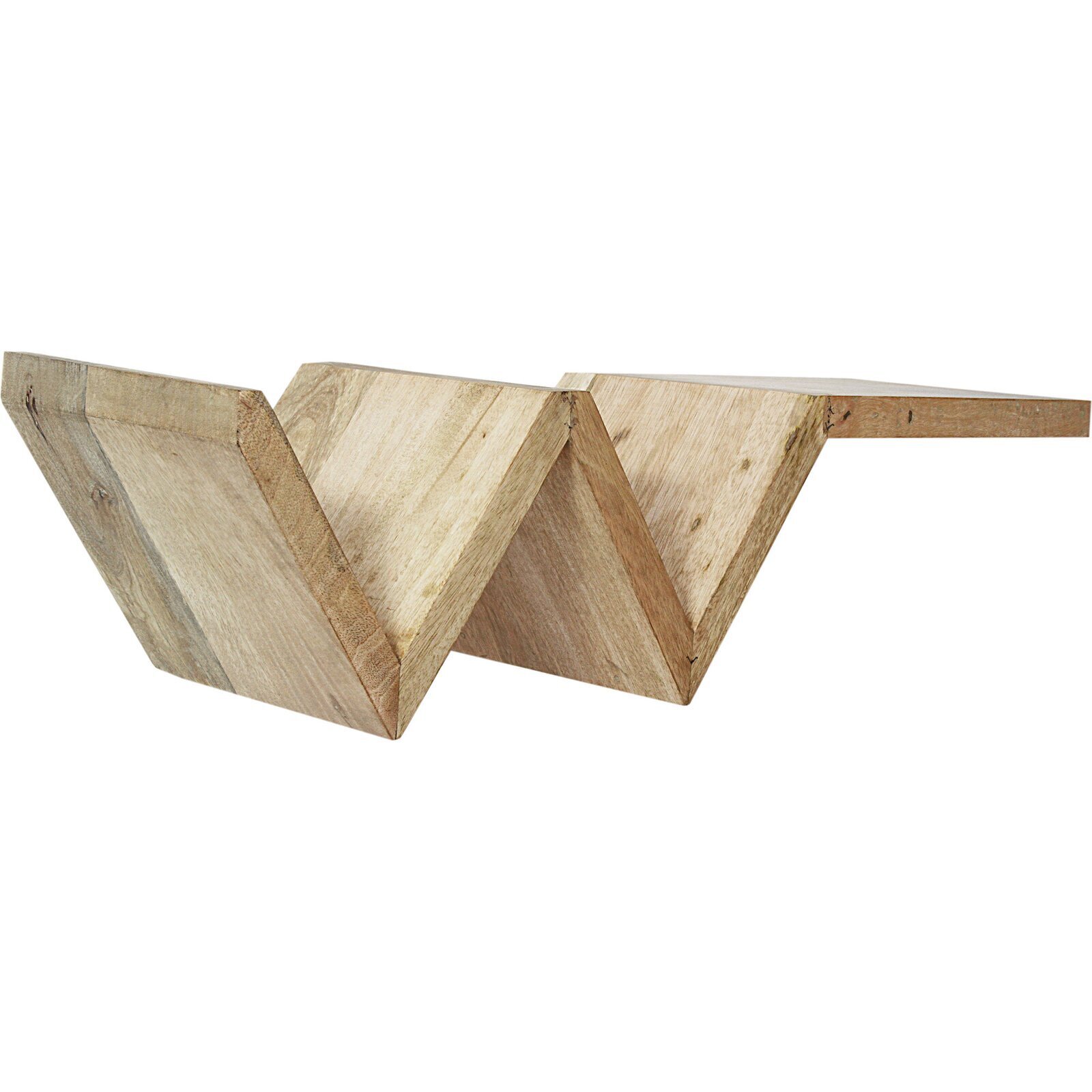 Natural wood shelf with a zig zag design 