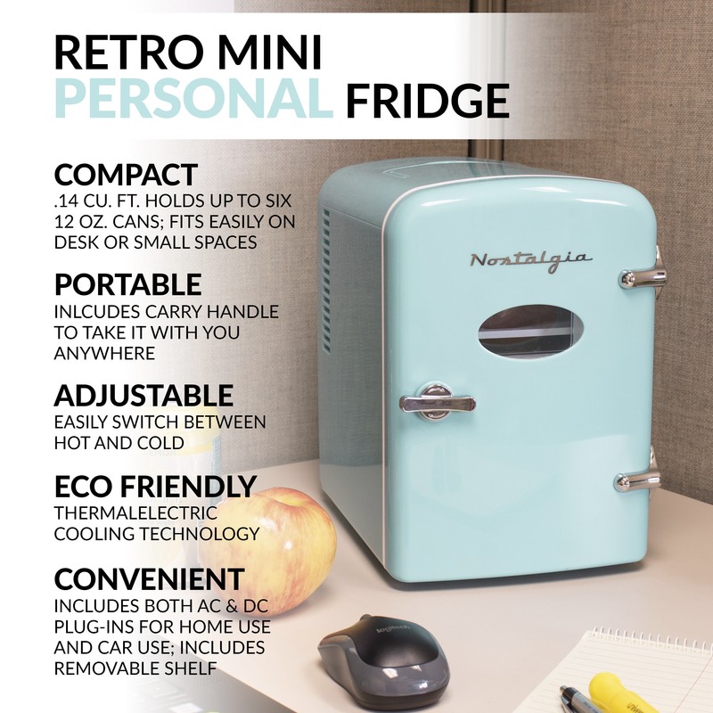 Nostalgia Retro 0.14 Cubic Feet cu. ft. Countertop Mini Fridge