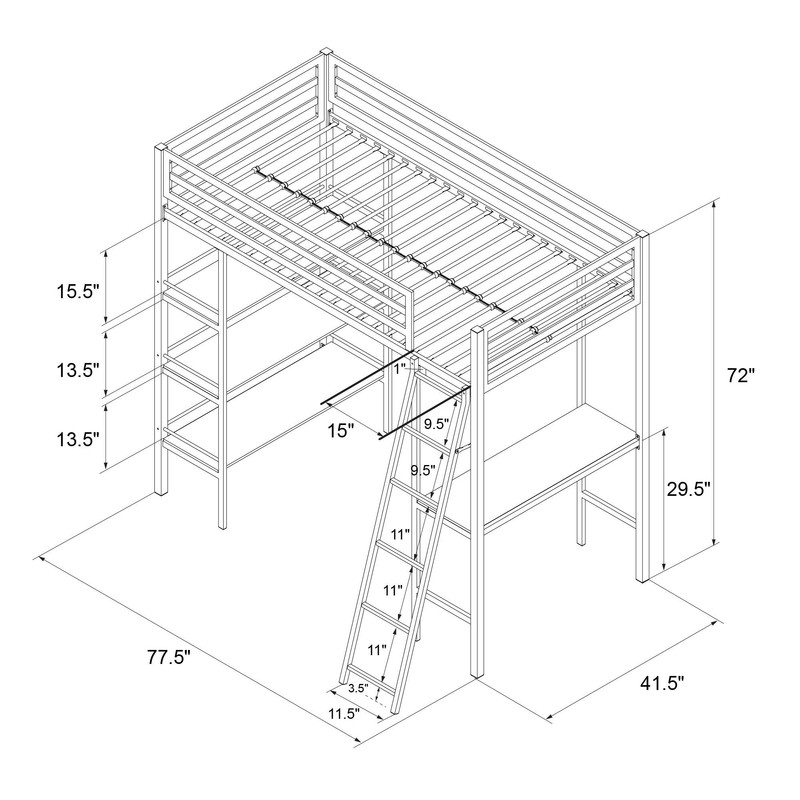 Nova Twin Metal Platform Loft Bed with Built-in-Desk by Little Seeds