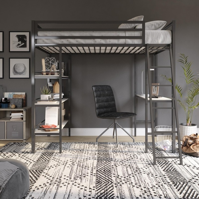 Nova Twin Metal Platform Loft Bed with Built-in-Desk by Little Seeds
