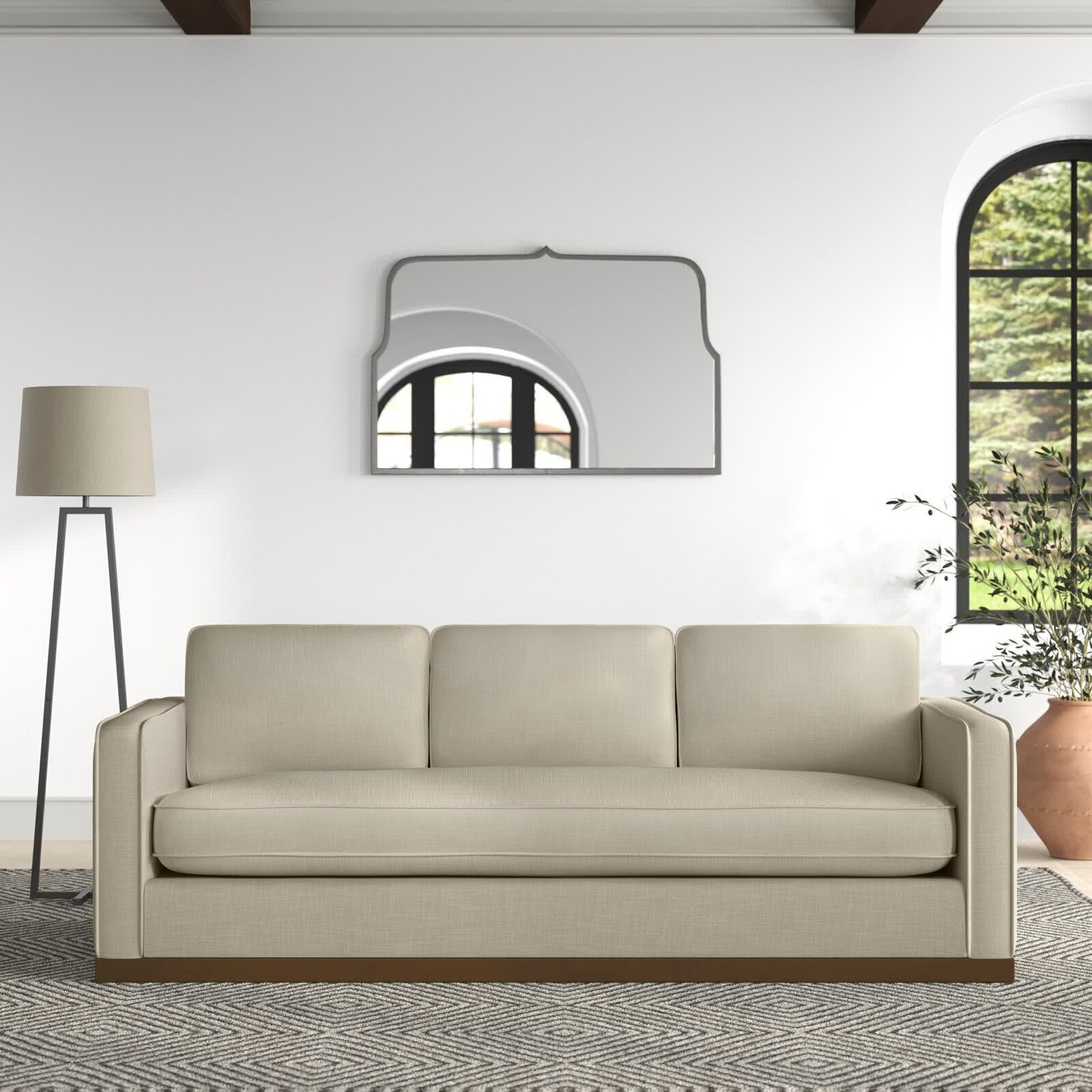 Oatmeal Colored Standard Sofa With Solid Wood Frame 