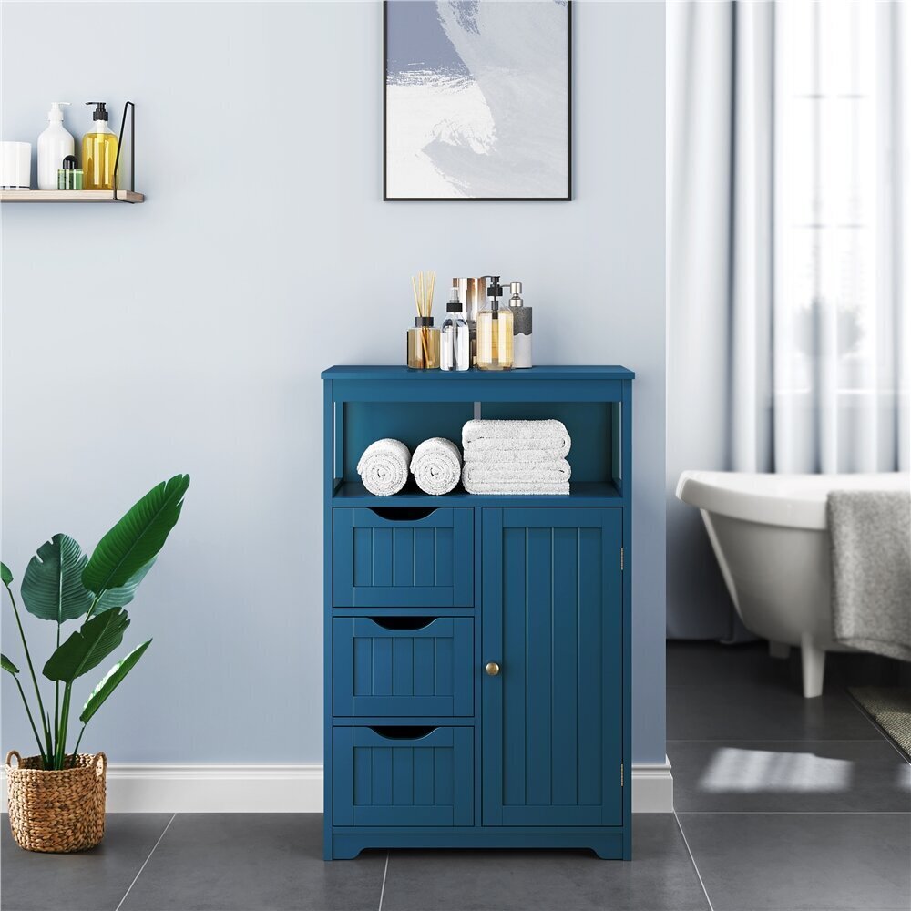 Accent Bathroom Floor Standing Storage Cabinet Unit With 3-Large Drawers