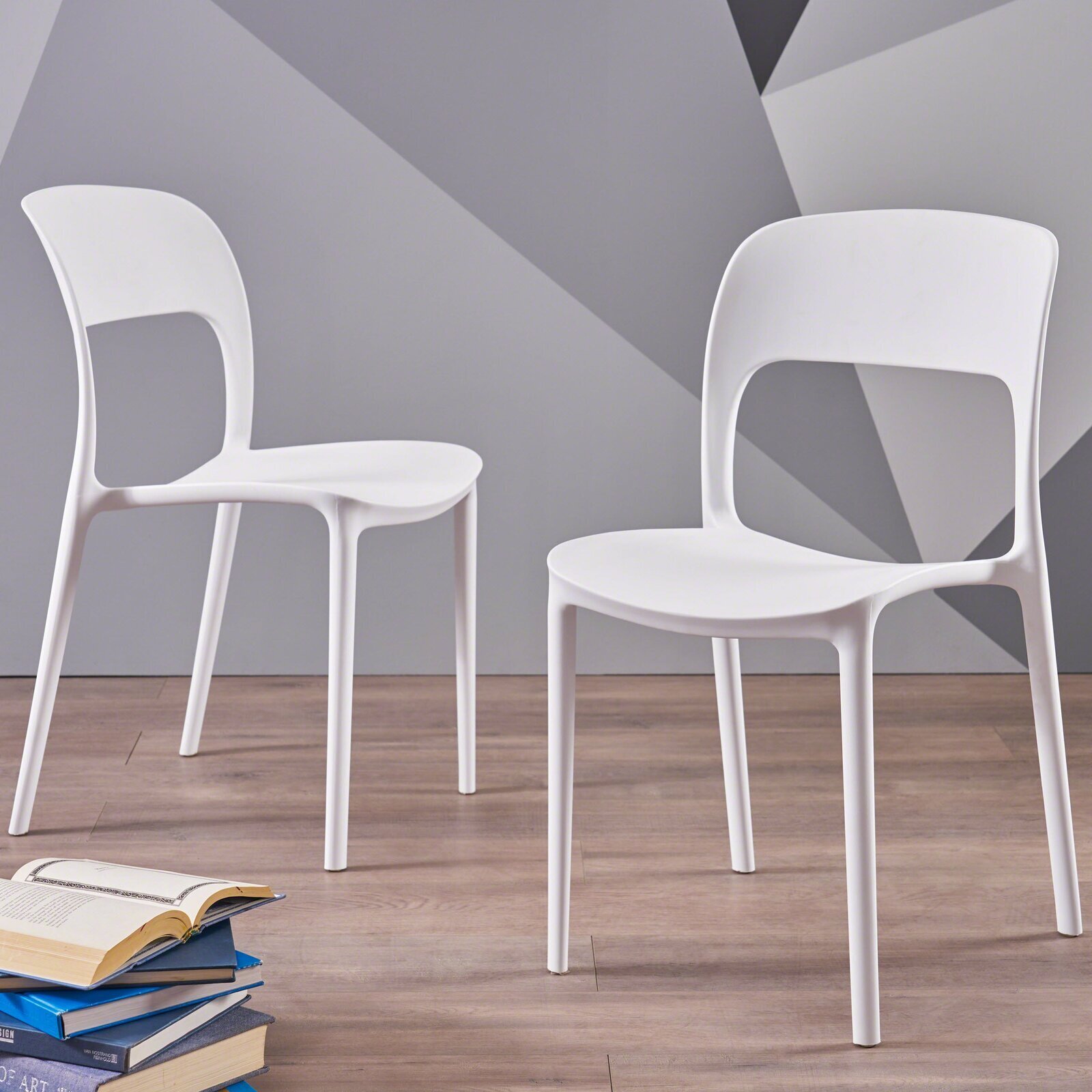 Open Back White Plastic Stacking Chairs