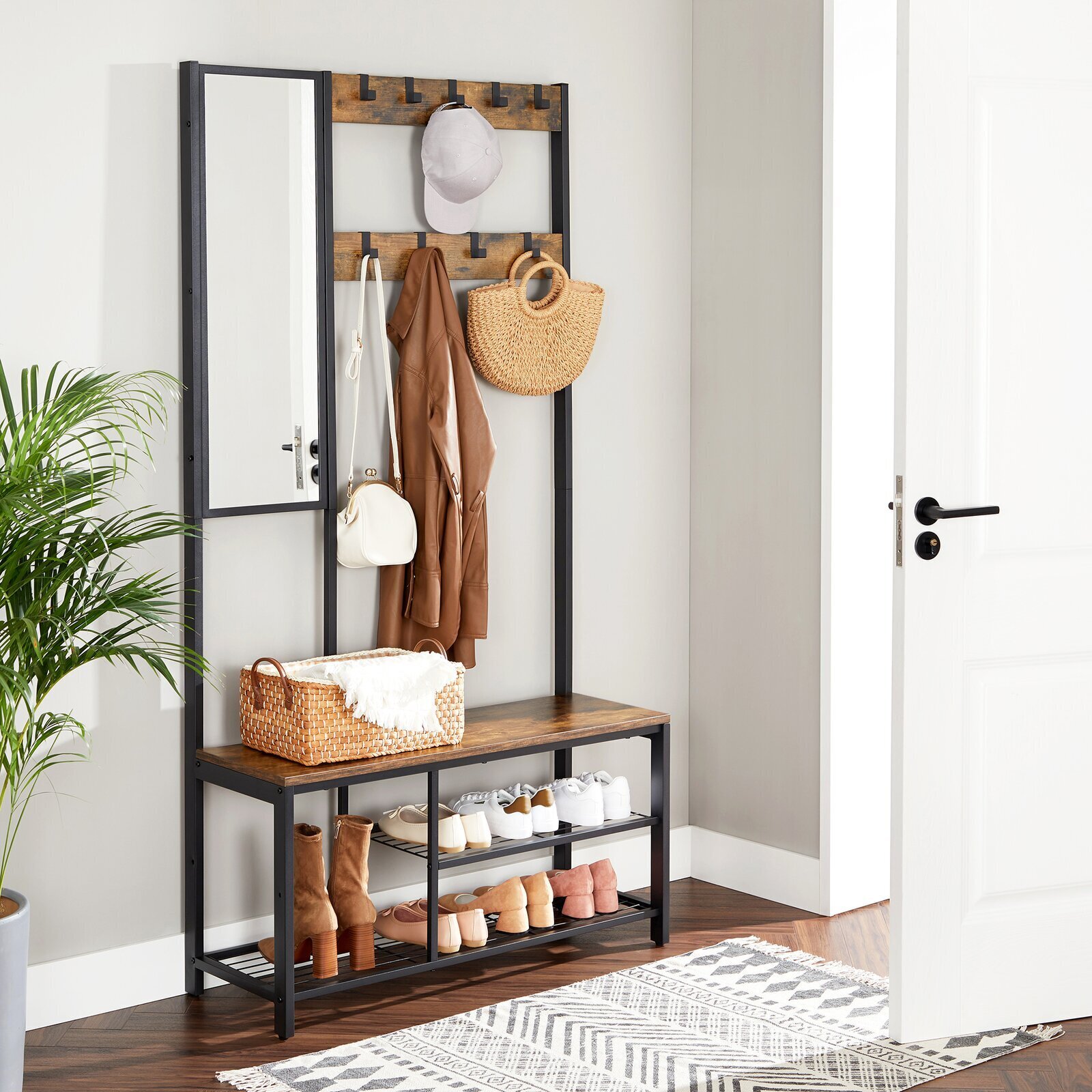 Entryway mirror deals and bench