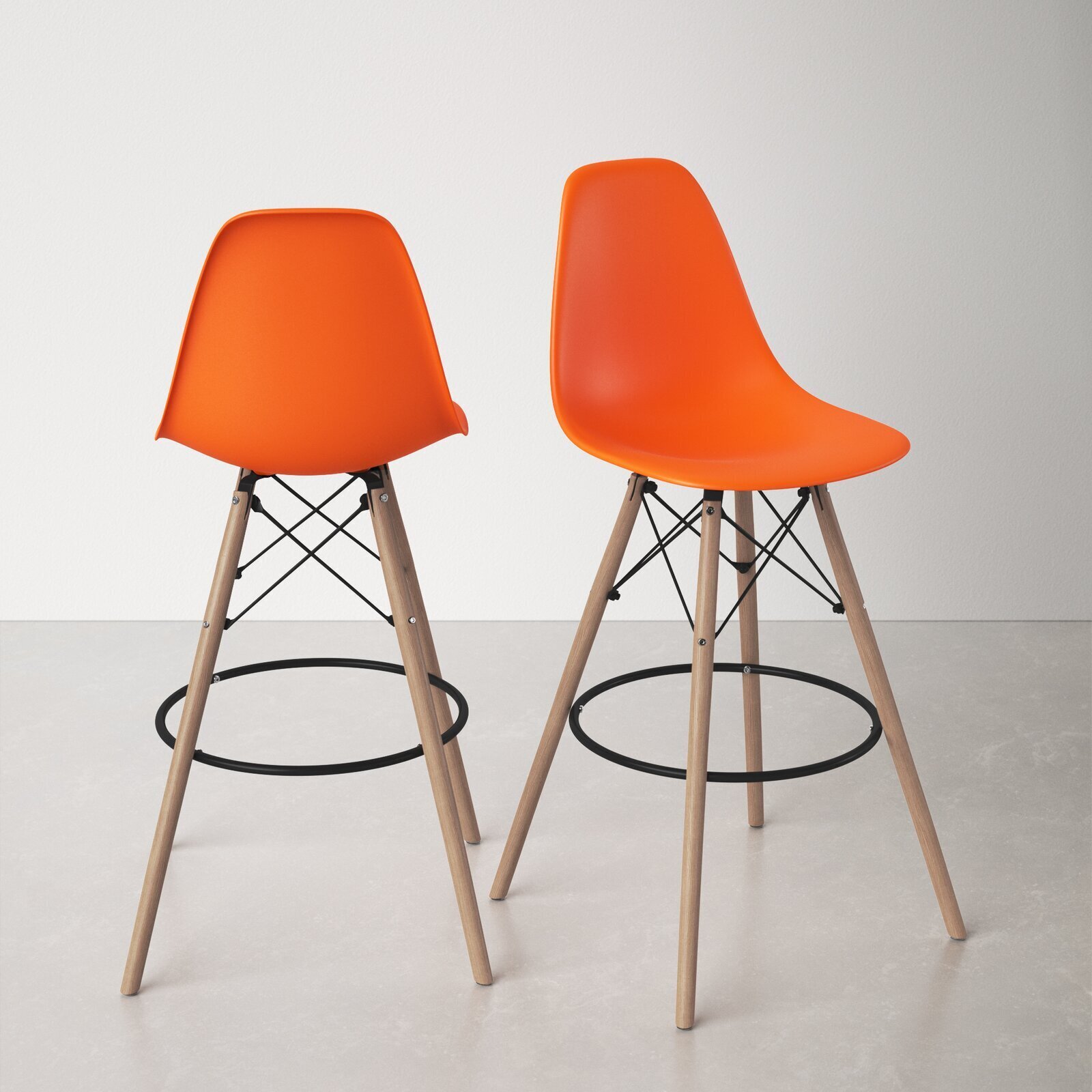 Orange bar stools with a backrest