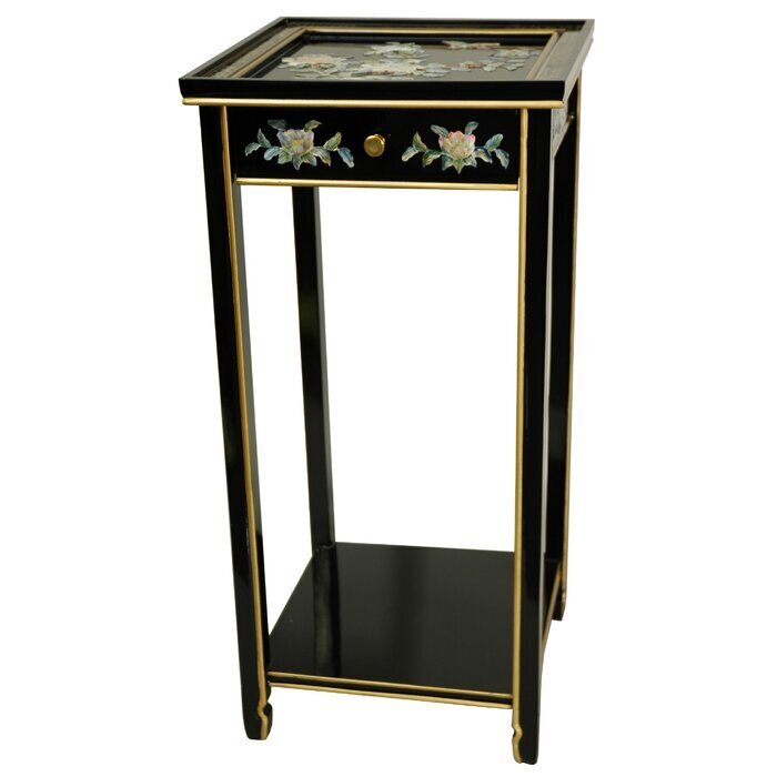 Oriental Style Wooden Plant Stand With Storage 