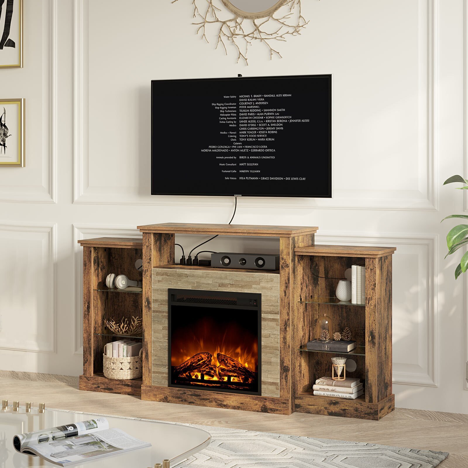 Ornamental TV Stand With Fireplace